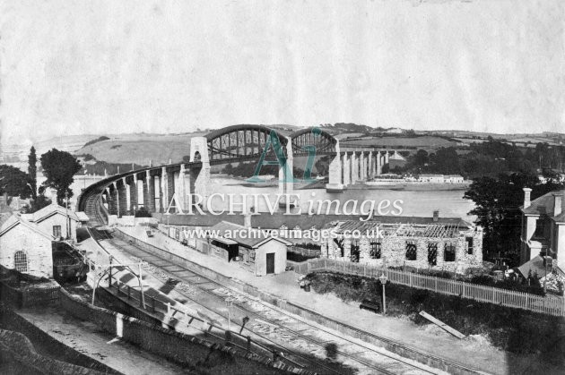 Saltash Railway Station & Royal Albert Bridge c1870