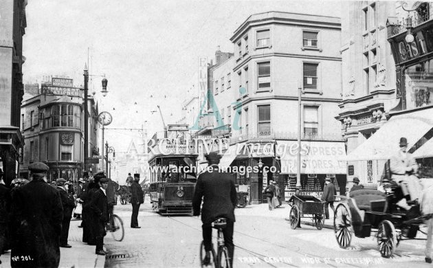 Cheltenham, Tram Centre & High St, Tram No. 14 c1908