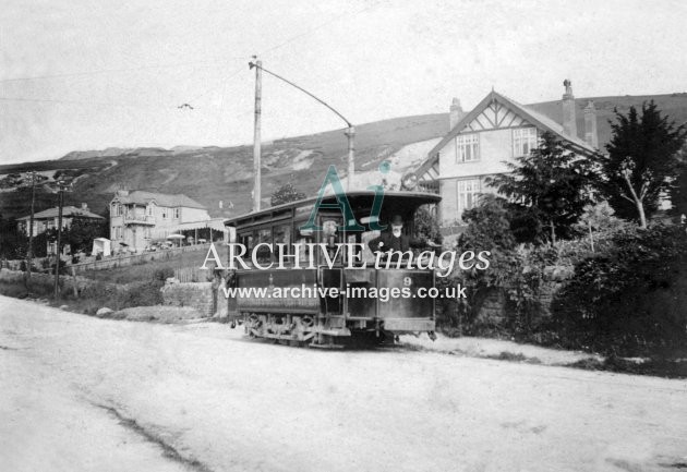 Cleeve Hill Tram Terminus, nr Cheltenham, Tram No. 9 c1906