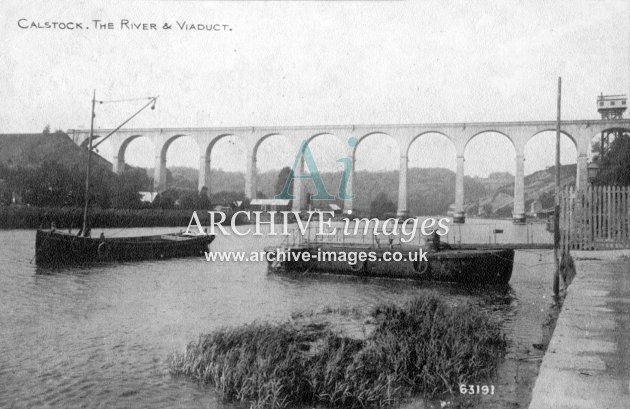 Calstock Viaduct & River Ferry c1920