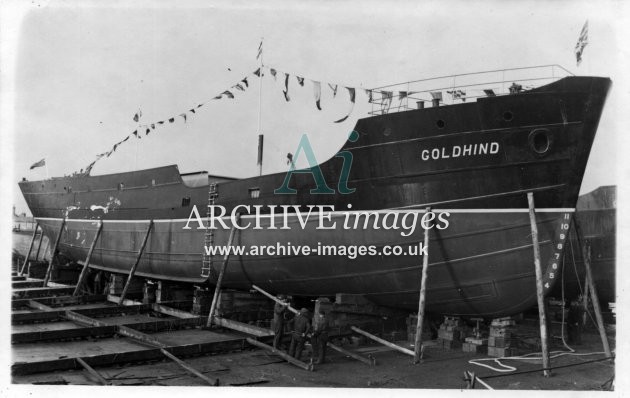 Kent shipbuilding Faversham coaster Goldhind on slipway 1949 CMc